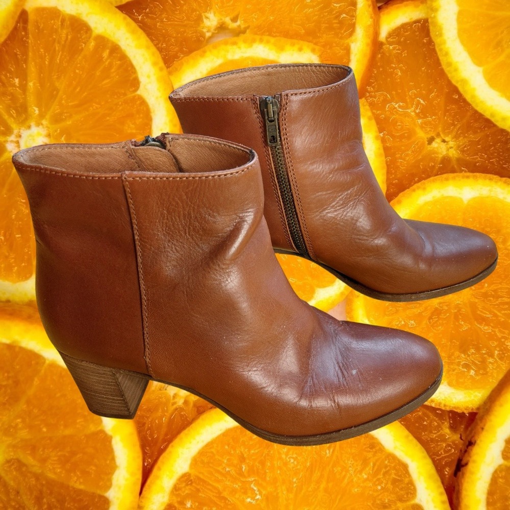 J. Crew Brown Leather Ankle Boots Side Zip Made in Italy Women Size 7.5